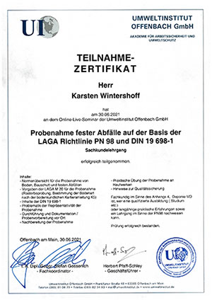 Probenahme fester Abfälle auf der Basis der LAGA Richtlinie PN 98 und DIN 19 698-1 - Karsten Wintershoff